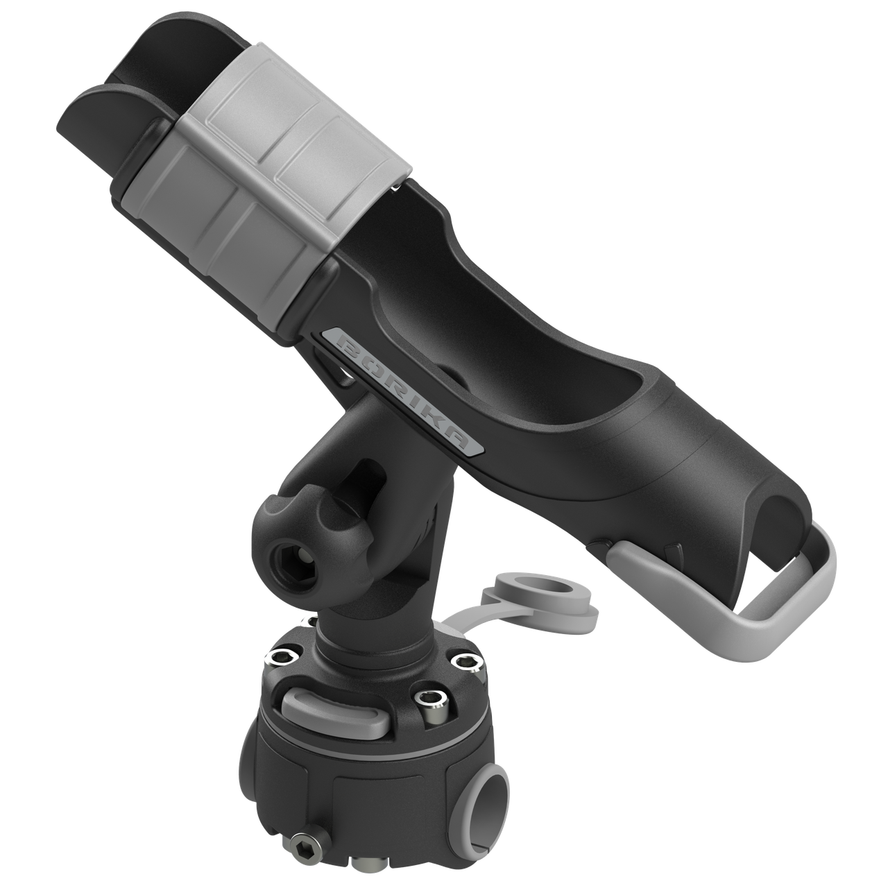 Тримач спінінга BORIKA FASTen HTr213 з монтажною системою FMr125 для труб 22-25 мм чорнo-сірий надійне кріплення для рибалки, фото 1