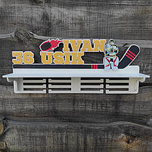 Медальниця з фото. Полиця для кубків хокей. Медальниця для хокеїста. Медальниця хокеїсту. Полка нагороди хокей