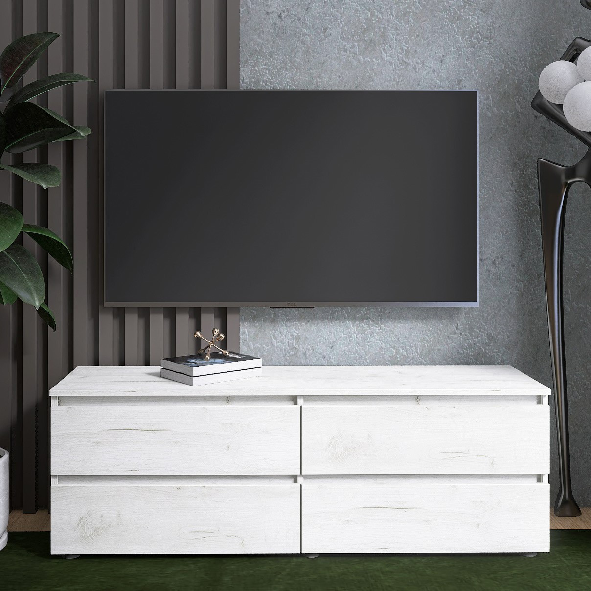 Широка Тумба для телевізора 1400 ЛТВ Лайт Еверест Дуб крафт Білий (140х38х49 см), фото 1