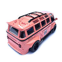 Машинка метал Volkswagen Type 2 VW кемпінг Bus брожева Фольксваген 1:32 відкр двері баг капот звук світло 14,5*6,6*5,5см, фото 2