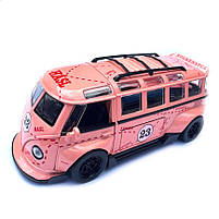 Машинка метал Volkswagen Type 2 VW кемпінг Bus брожева Фольксваген 1:32 відкр двері баг капот звук світло 14,5*6,6*5,5см, фото 3