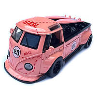 Машинка метал Volkswagen Type 2 VW кемпінг Bus брожева Фольксваген 1:32 відкр двері баг капот звук світло 14,5*6,6*5,5см, фото 5