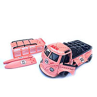 Машинка метал Volkswagen Type 2 VW кемпінг Bus брожева Фольксваген 1:32 відкр двері баг капот звук світло 14,5*6,6*5,5см, фото 7