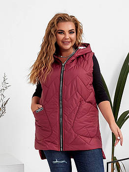 Жіноча трендова жилетка на молнії з капюшоном (Батал)