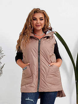 Жіноча трендова жилетка на молнії з капюшоном (Батал)