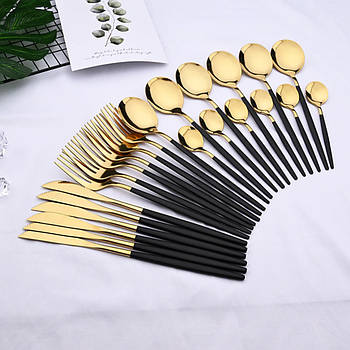 Столові прибори з нержавіючої сталі 24 шт (6 персон) / Набір столових приборів / Набір приборів для кухні