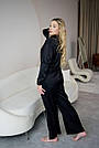 Піжама жіноча ШОВКОВА БРЮКИ ПАЛАЦО ТА СОРОЧКА S-3XL ЧОРНА 915, фото 7