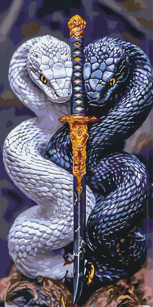 Картина за номерами Стражі меча (змії) з фарбами металік. Тварини 40*80 см Орігамі LW 5136, фото 1