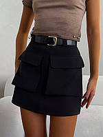 Женская стильная мини юбка-карго костюмка