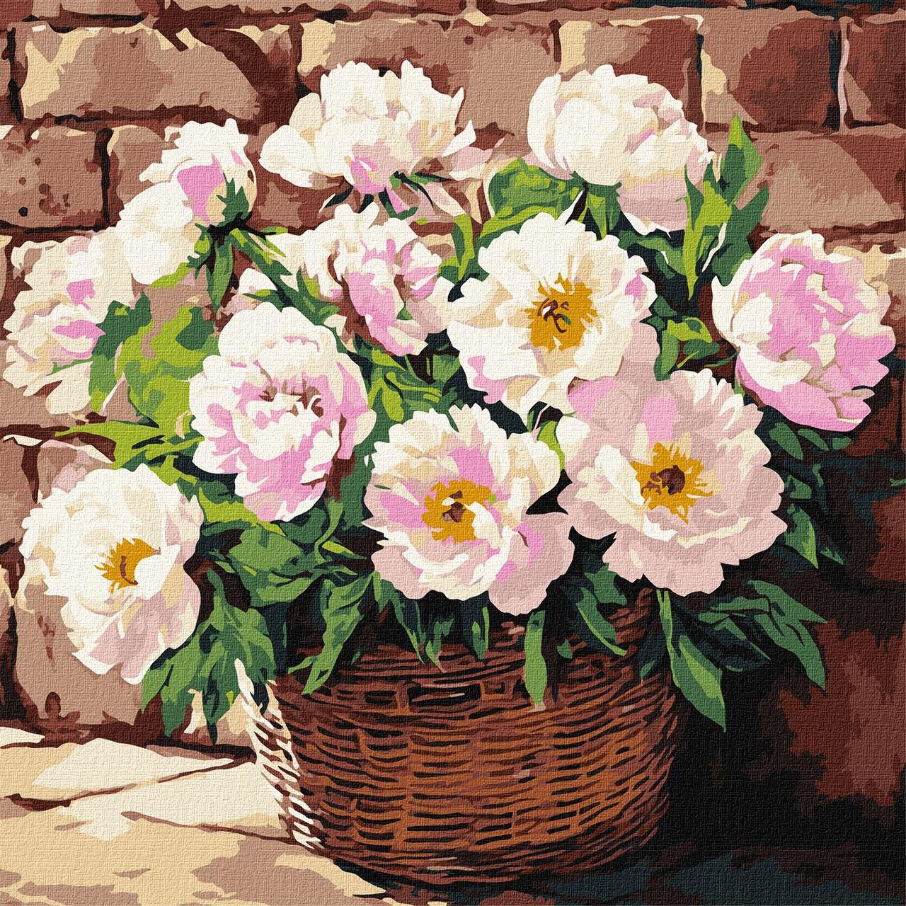 Картина за номерами Ніжні квіти у кошику 40*40 см Ідейка KHO 3311, фото 1
