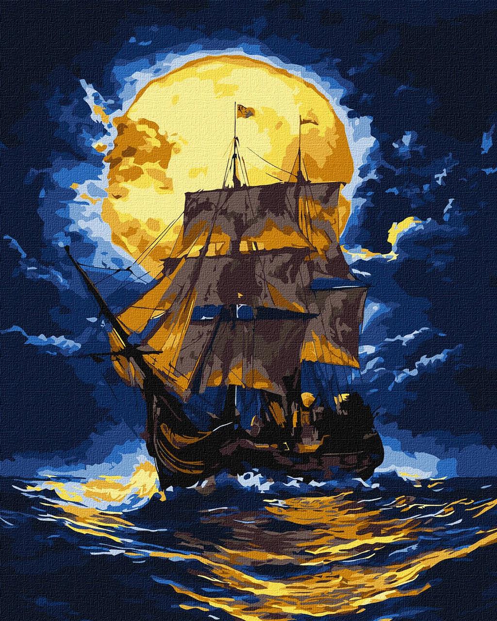 Картина за номерами Пейзаж. Корабель у морі з фарбами металік 40*50 см Ідейка KHO 6375, фото 1