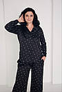 Піжама жіноча ШОВКОВА БРЮКИ ПАЛАЦО ТА СОРОЧКА S-3XL ЧОРНА БІЛІ СЕРЦЯ 915, фото 4