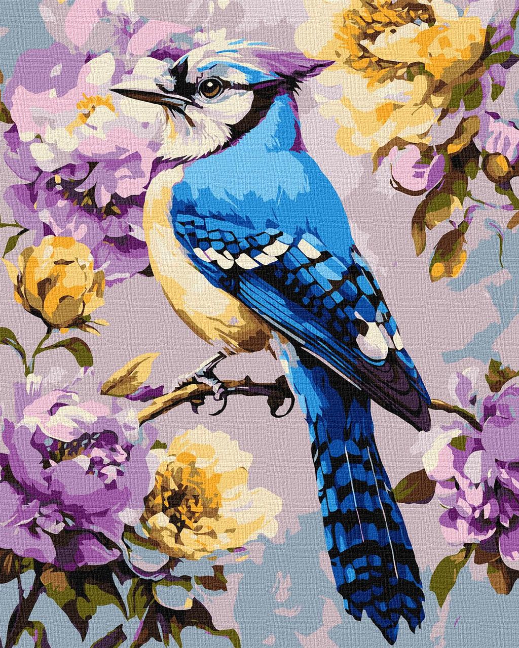 Картина за номерами Блакитна сойка в квітах 40*50 см Ідейка KHO 6711, фото 1