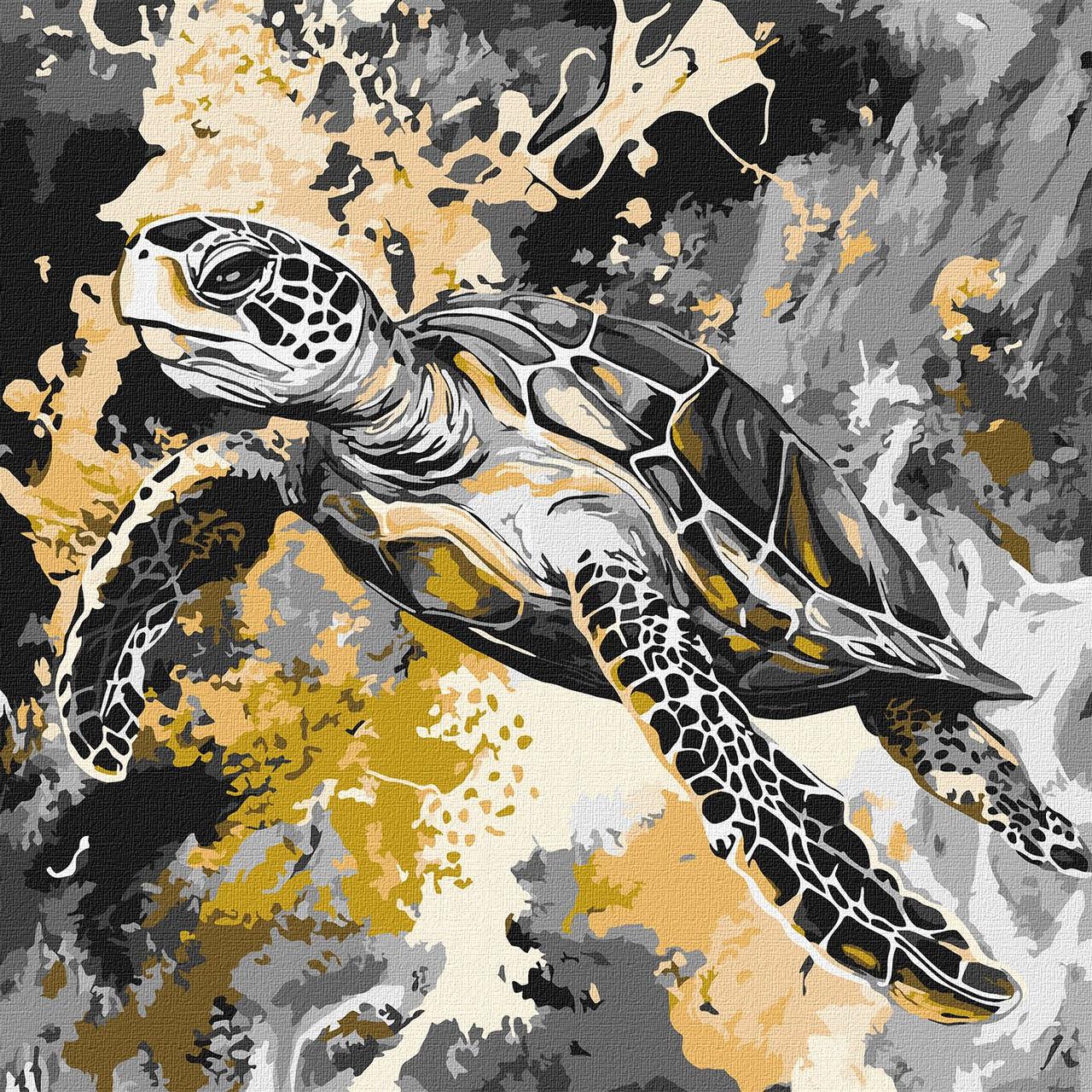 Картина за номерами Черепаха з фарбами металік 40*40 см Ідейка KHO 6734, фото 1