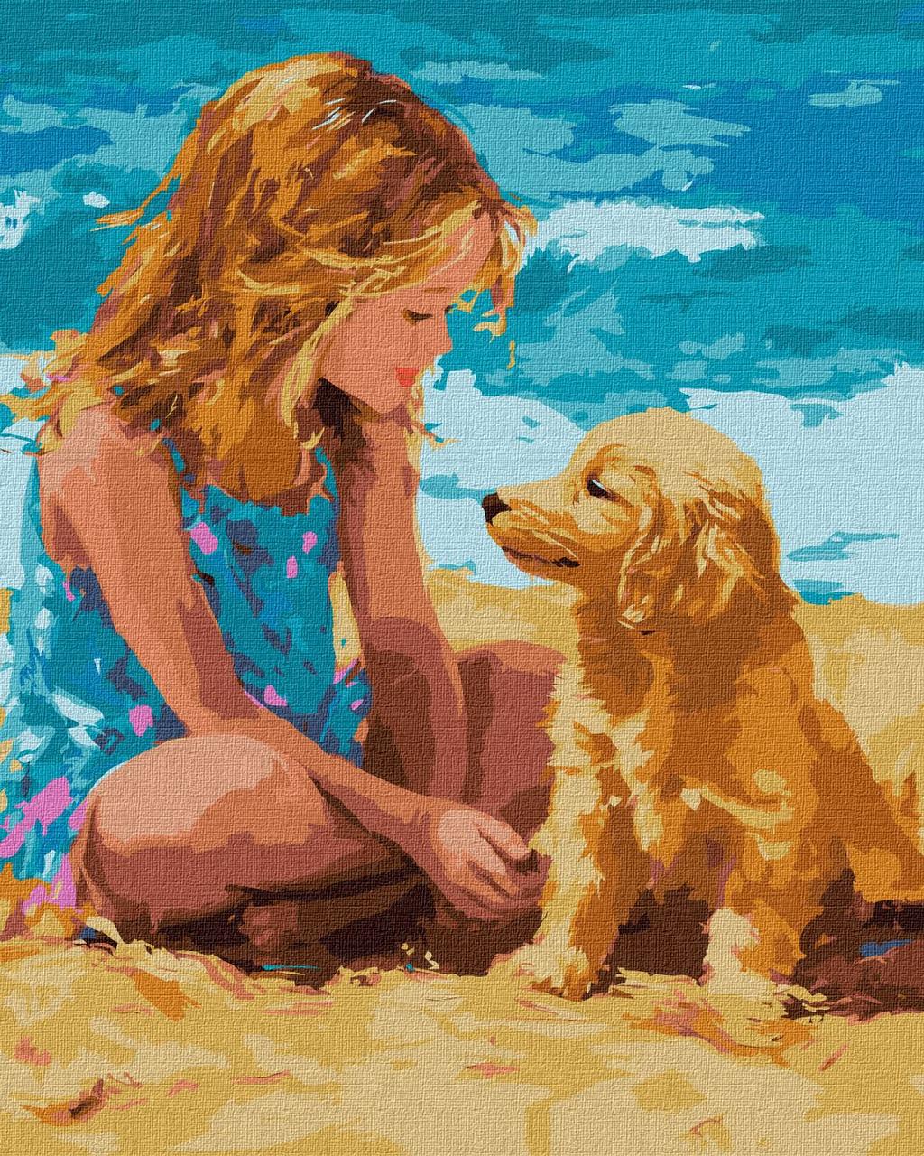 Картина за номерами Люди. Дівчина з песиком 40*50 см Ідейка KHO 8491, фото 1