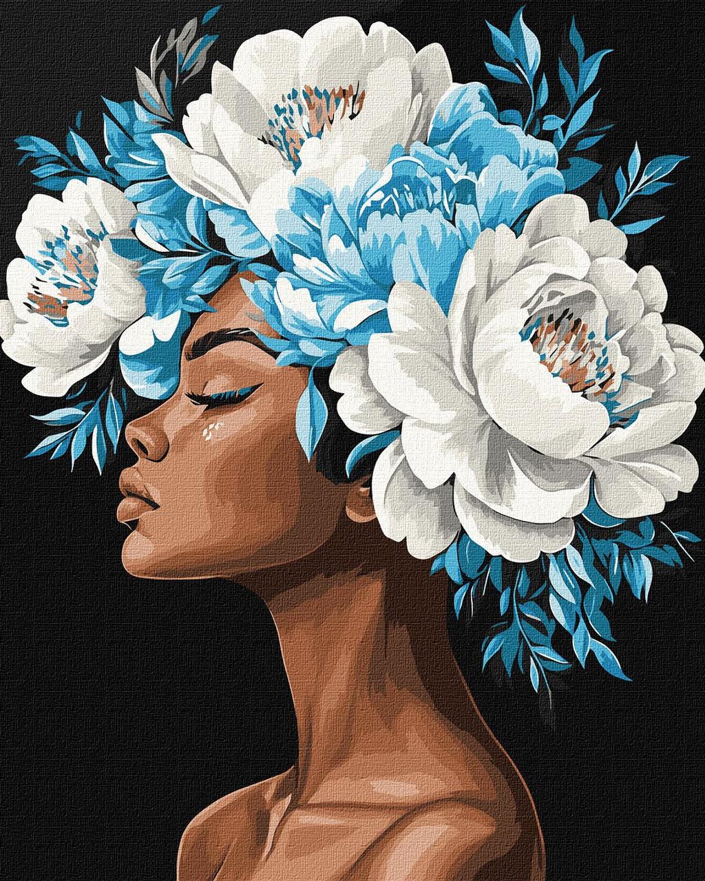 Картина за номерами Люди. Дівчина в біло-блакитних квітах 40*50 см Ідейка KHO 8523, фото 1