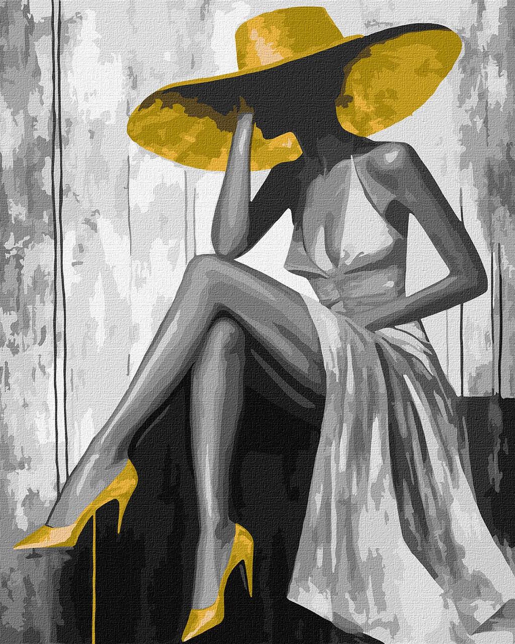 Картина за номерами Люди. Дівчина в капелюсі з фарбами металік 40*50 см Ідейка KHO 8539, фото 1