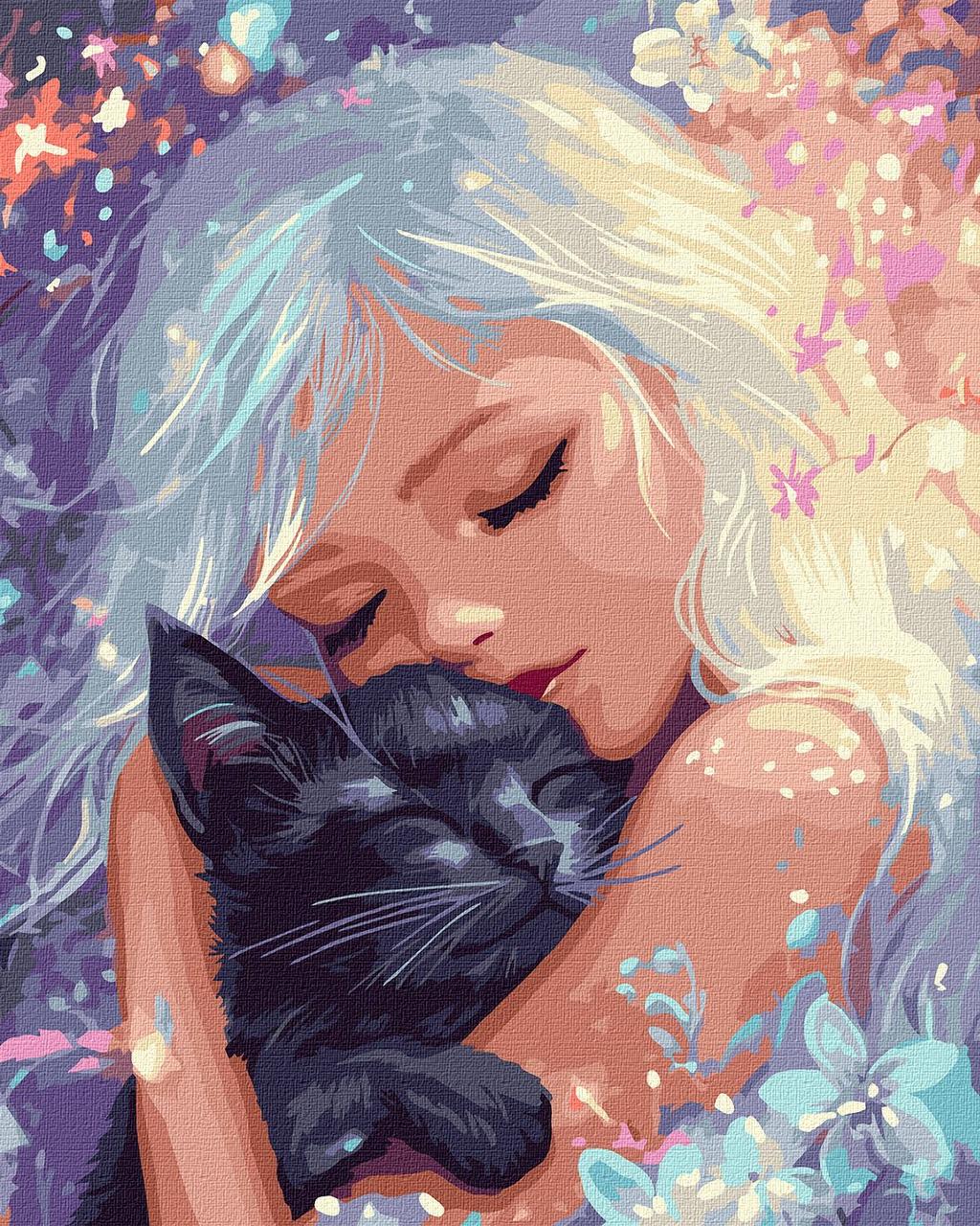 Картина за номерами Люди. Обійми котика 40*50 см Ідейка KHO 8540, фото 1