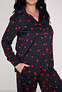 Піжама жіноча ШОВКОВА БРЮКИ ПАЛАЦО ТА СОРОЧКА S-3XL ЧОРНА ЧЕРВОНІ СЕРЦЯ 915, фото 5
