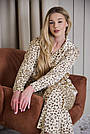 Піжама жіноча ШОВКОВА БРЮКИ ПАЛАЦО ТА СОРОЧКА S-3XL ЛЕОПАРД КОРИЧНЕВИЙ/ВАНІЛЬ 915, фото 10