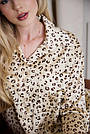 Піжама жіноча ШОВКОВА БРЮКИ ПАЛАЦО ТА СОРОЧКА S-3XL ЛЕОПАРД КОРИЧНЕВИЙ/ВАНІЛЬ 915, фото 7