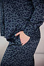 Піжама жіноча ШОВКОВА БРЮКИ ПАЛАЦО ТА СОРОЧКА S-3XL ЛЕОПАРД СІРИЙ/СИНІЙ 915, фото 10