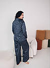 Піжама жіноча ШОВКОВА БРЮКИ ПАЛАЦО ТА СОРОЧКА S-3XL ЛЕОПАРД СІРИЙ/СИНІЙ 915, фото 9
