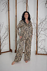 Піжама жіноча ШОВКОВА БРЮКИ ПАЛАЦО ТА СОРОЧКА S-3XL ЗЕБРА КАПУЧІНО 915