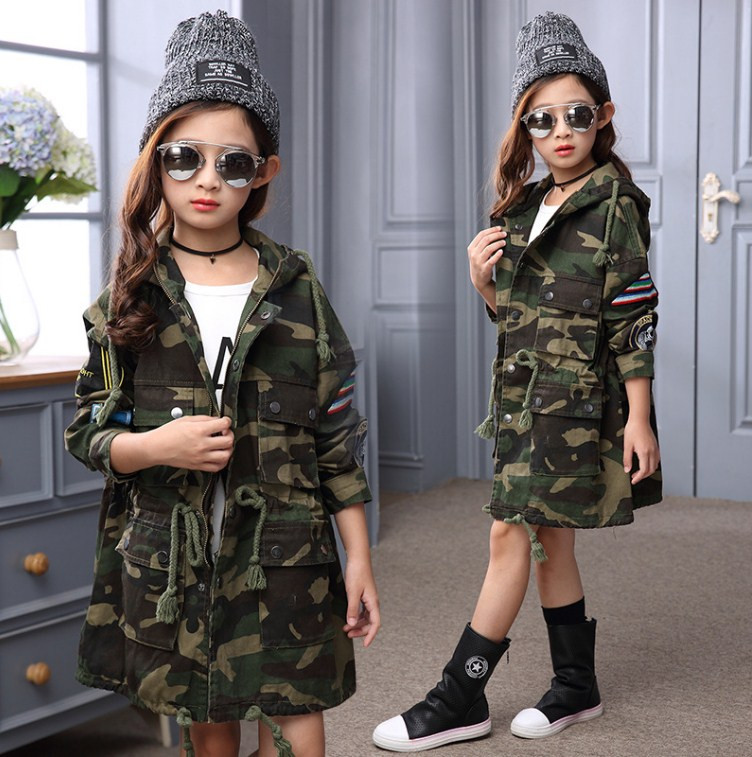 Куртка вітровка довга для дівчинки хакі, фото 1