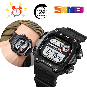Наручний електронний годинник з підсвічуванням водостійкий спортивний чоловічий годинник тактичний армійський чорні Skmei