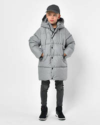 Класичний сірий меланжевий теплий фірмовий пуховик для хлопчиків, підлітків на біо пуху