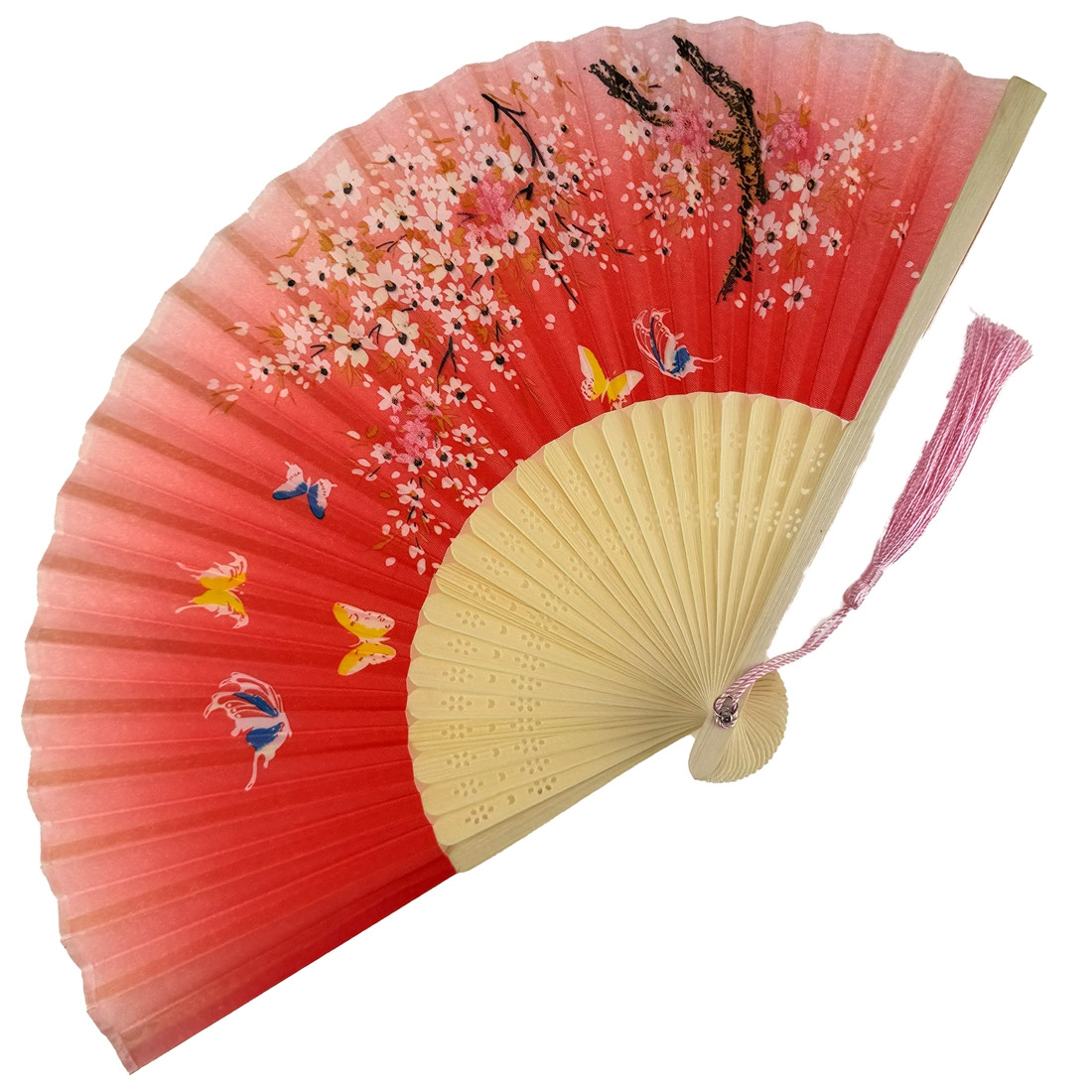 Віяло жіноче складне "Гілка сакури з квітами" рожеве 21х37 см (C6212)