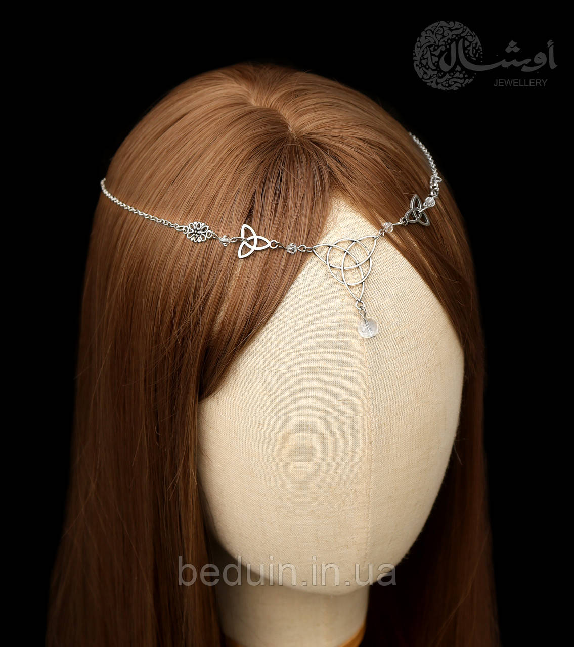 Этно украшение на голову, тиара в стиле фентези, бохо "Хайди" тика - белые бусины Aushal Jewellery