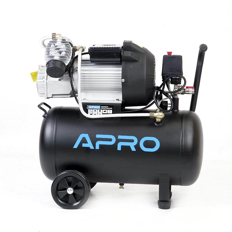 Компресор двоциліндровий Apro OFD-50MX 2.2 кВт 416 л/хв 8бар 50 л (2 крани) + олія 0,2 л (850178), фото 1