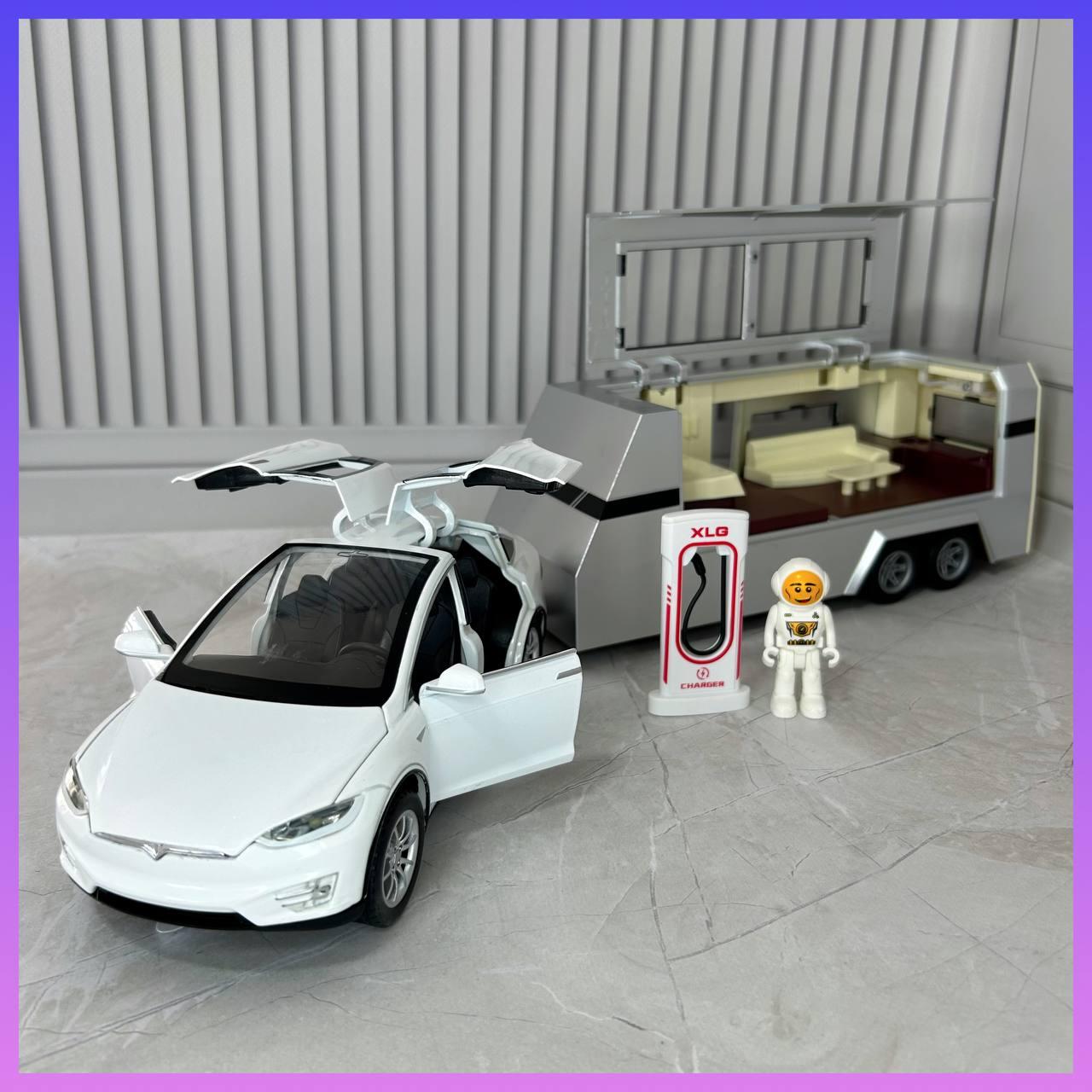 Дитяча машинка інерційна Tesla Model X M 92317-6 підсвітка звук будиночка на колесах, фото 1