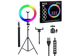 Лед-лампа кільцева для студійного освітлення Ring RGB MJ 33 33см з пультом і штативом для фото і відео, фото 5