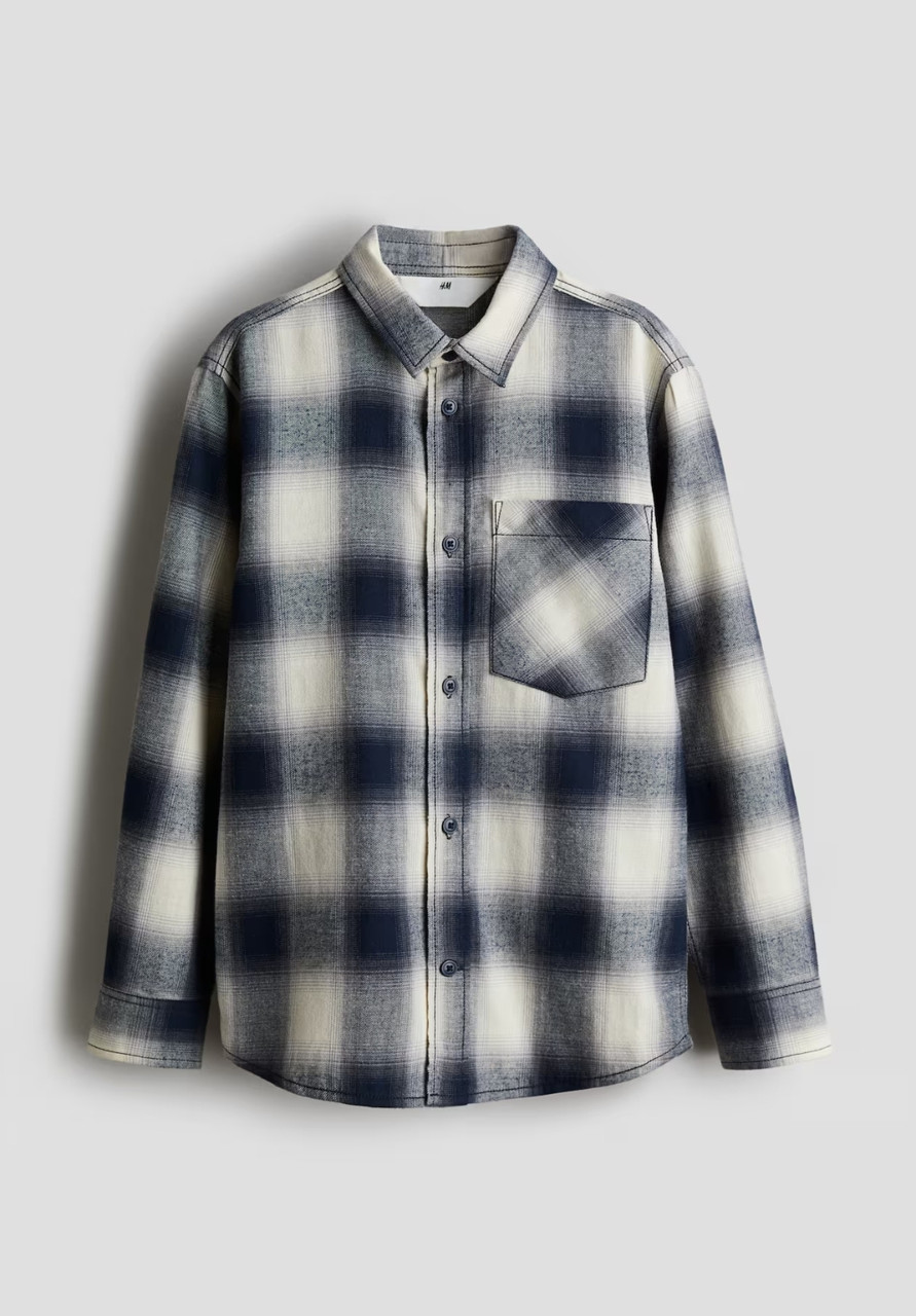Сорочка з бавовняної фланелі синьо-бежева в клітинку H&M 170см, фото 1