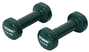 Гантелі для фітнесу вінілові круглі York Fitness 2х1,5 кг зелений, фото 1