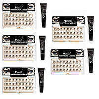 Набір для нарощування вій Salon Professional 3 пучки Long Flare Lashes 5 уп. + Чорний клей 5 уп.
