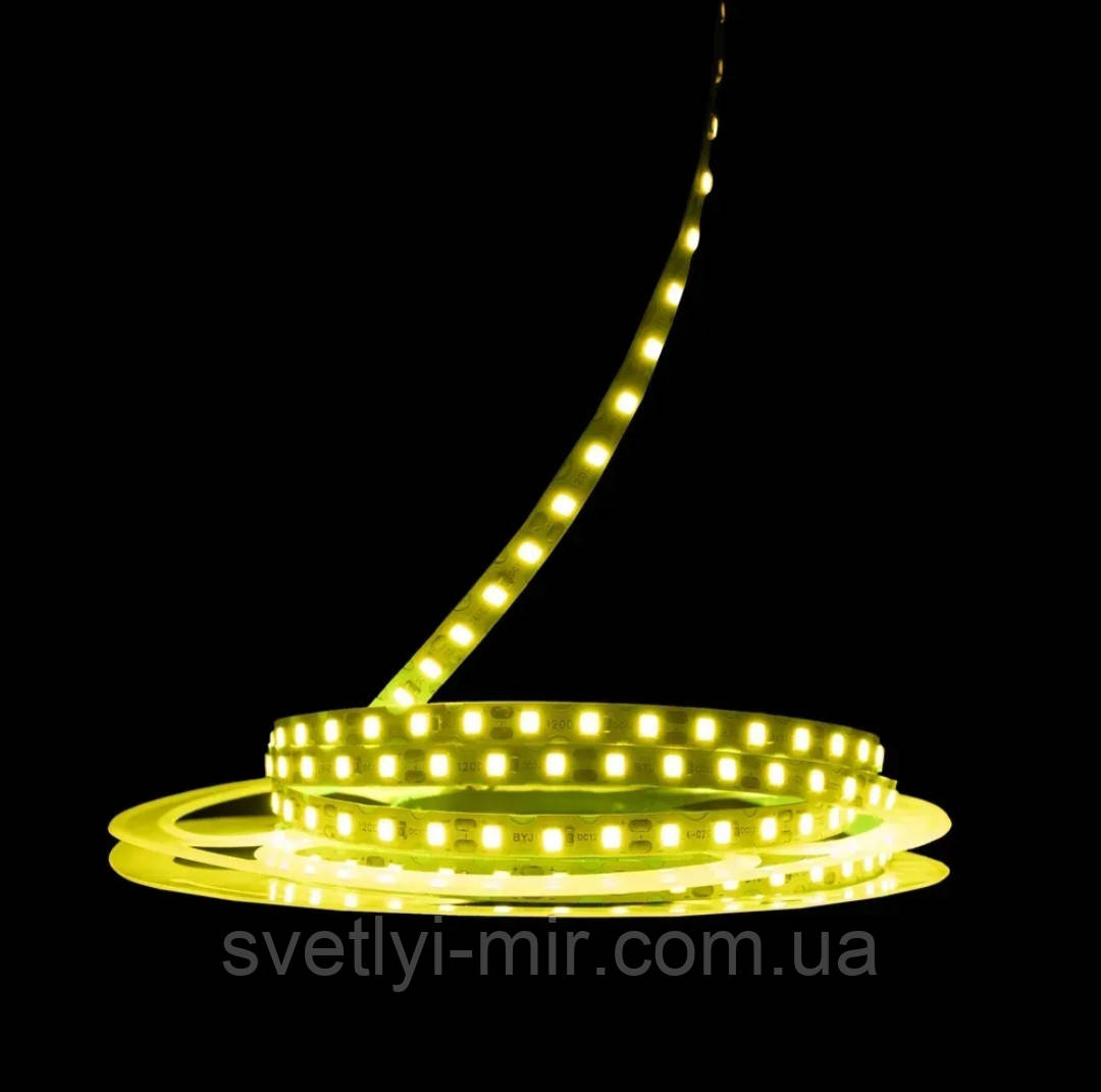 Світлодіодна LED-стрічка s-type SMD 2835-120 LY лимонно-жовта негерметична IP20 24V 24В, фото 1