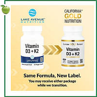 Вітаміни D3 (1000 МО) й K2, 60 рослинних капсул, California Gold Nutrition, США