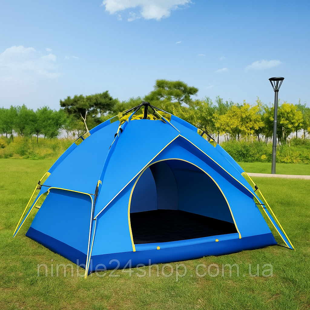 Намет автоматичний J1960 4-місний з козирком 200×200 см, напівсфера, синій, легкий і міцний