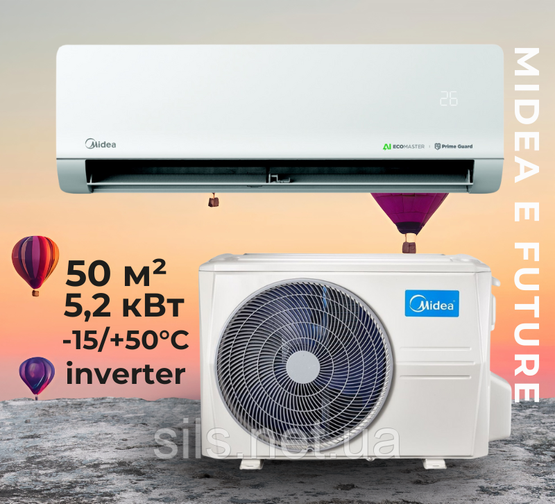 Кондиціонер Midea E FUTURE MSEF-18N8DO-I /MSEF-18N8DO-O, інверторний, 5,2 кВт, до 50 кв.м, робота при -15/+50°C, 220 В, фото 1