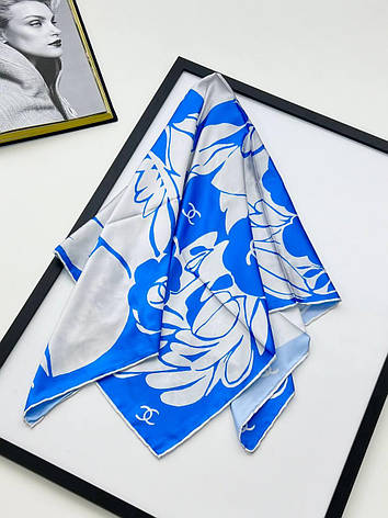 Шовкова брендова хустка Chanel 90*90 см ручна обробка краю, фото 2