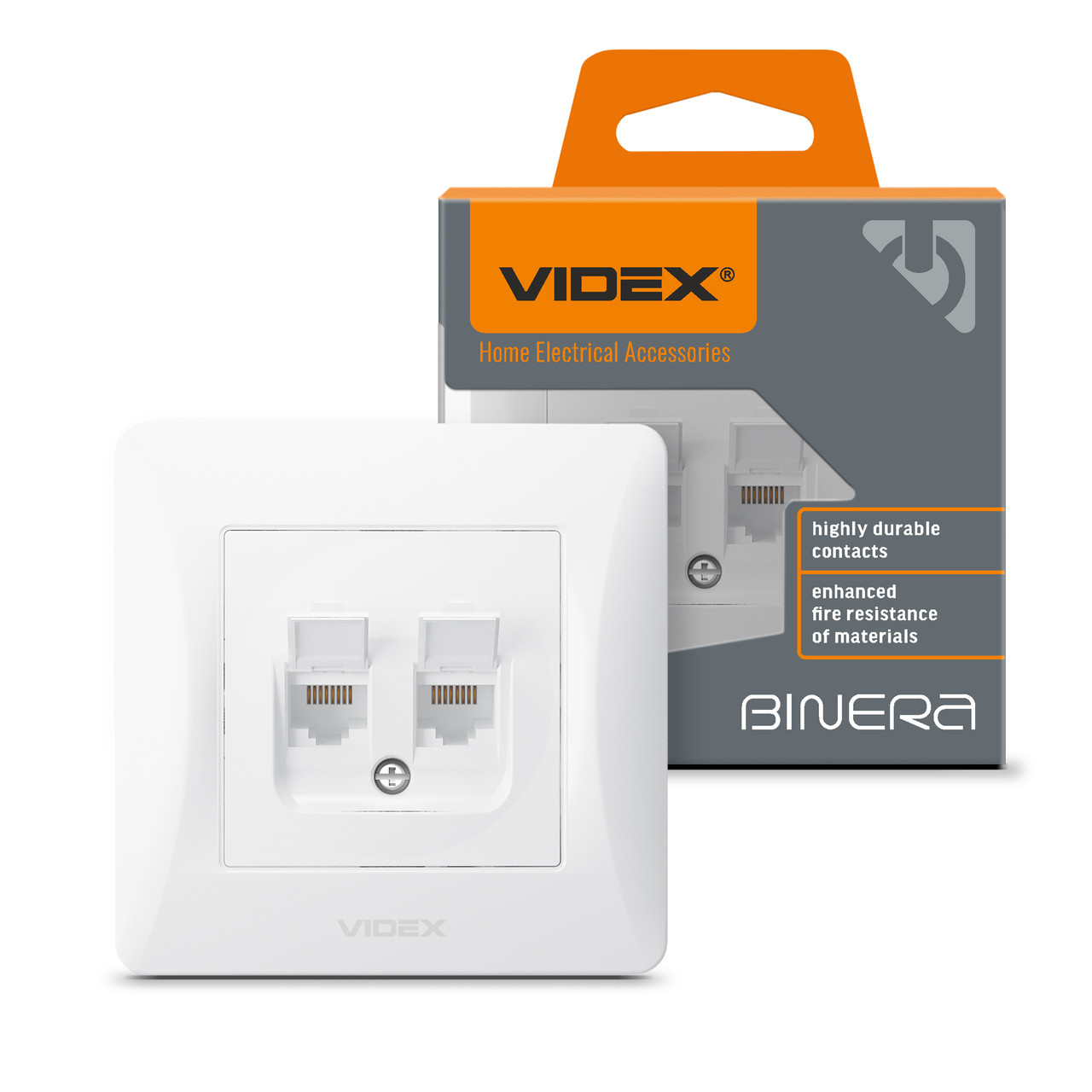 Розетка CAT6+CAT6 подвійна комп'ютерна біла VIDEX BINERA, фото 1