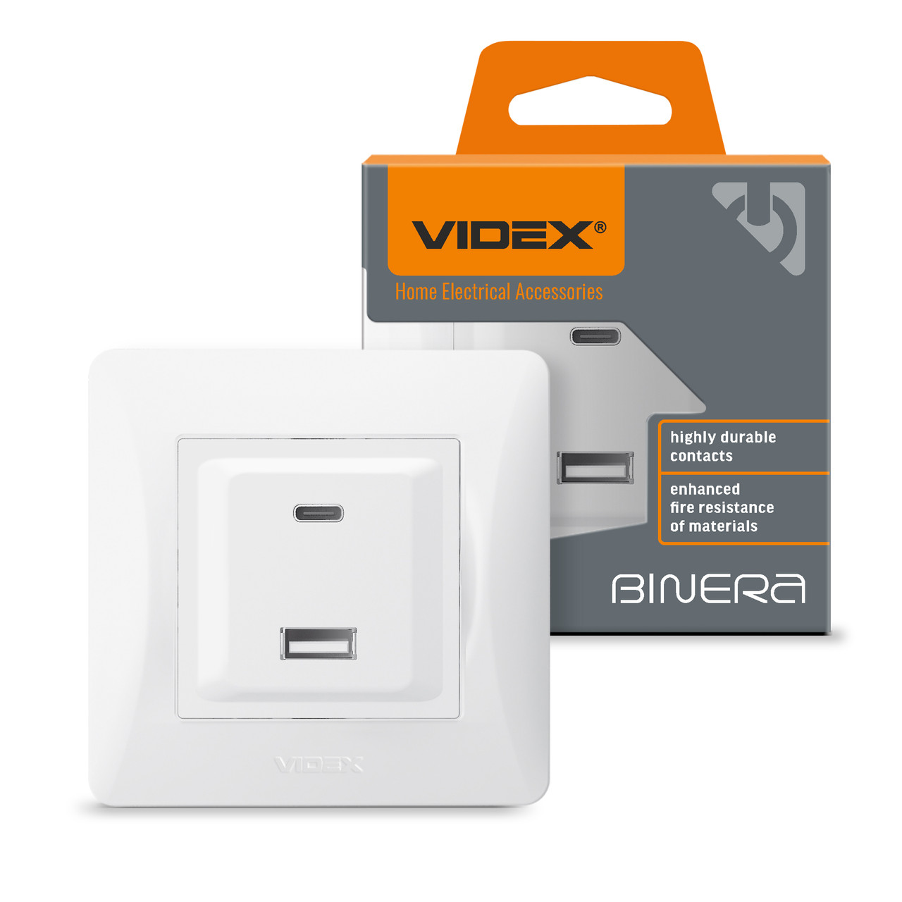 Розетка USB-A + USB-C PD20W біла VIDEX BINERA, фото 1