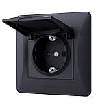 Розетка одинарна із заземленням та кришкою чорний графіт VIDEX BINERA, фото 3