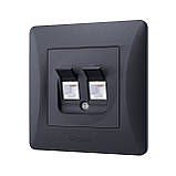 Розетка CAT3+CAT3 подвійна телефонна чорний графіт VIDEX BINERA, фото 3