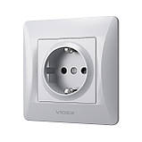 Розетка одинарна із заземленням срібний шовк VIDEX BINERA, фото 3