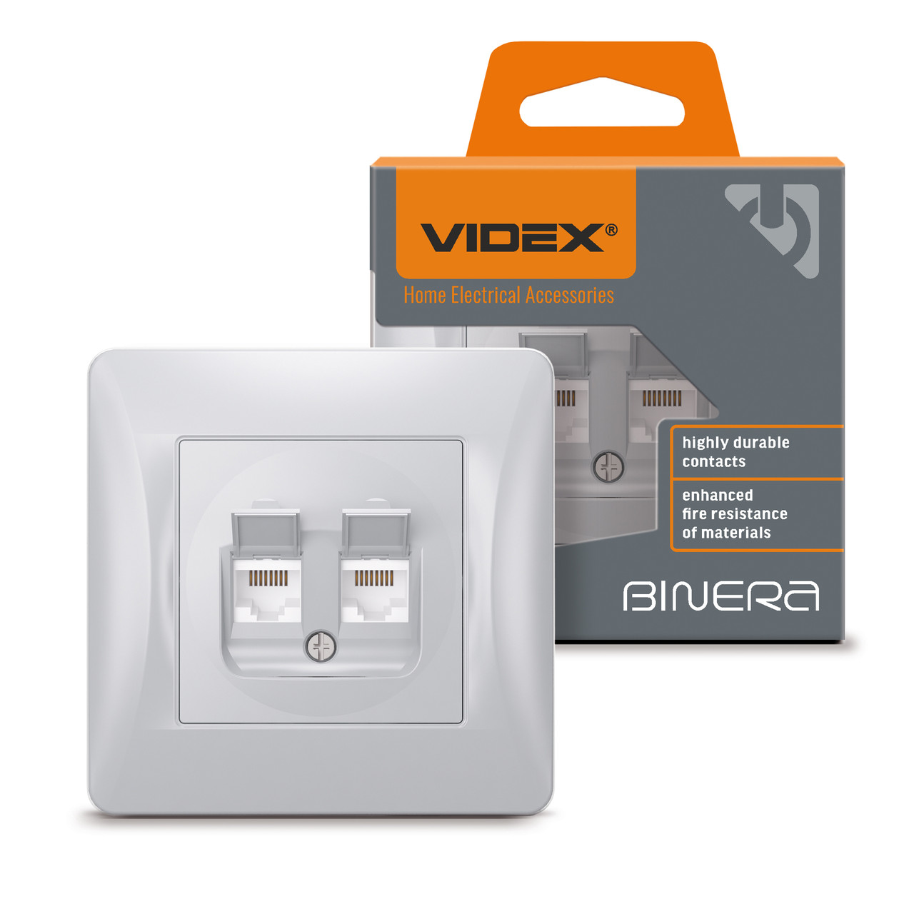 Розетка CAT6+CAT6 комп'ютерна подвійна срібний шовк VIDEX BINERA, фото 1